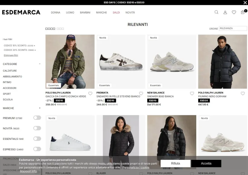 Schermata della pagina offerta di Esdemarca