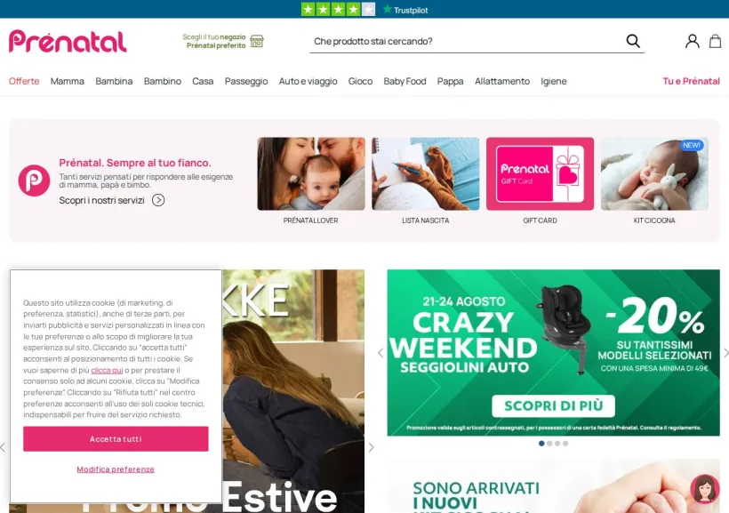 Schermata della pagina offerta di Prenatal