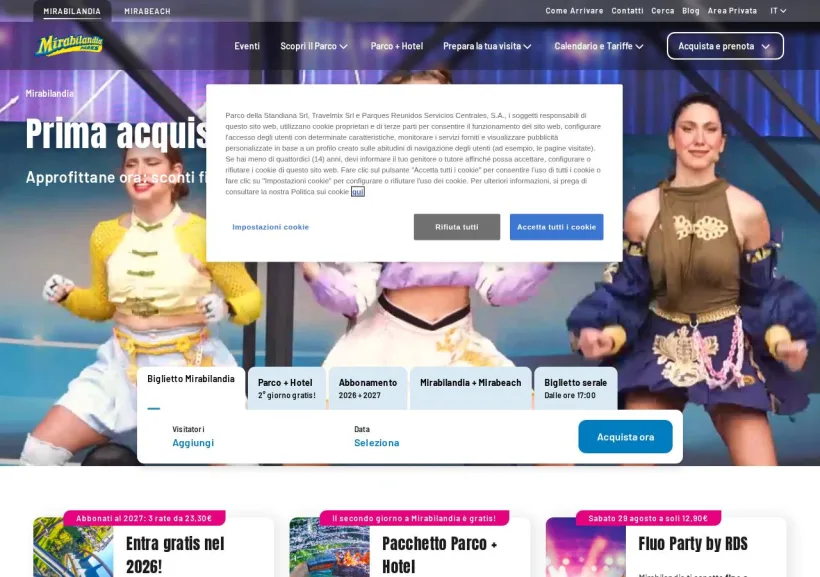 Schermata della pagina offerta di Mirabilandia