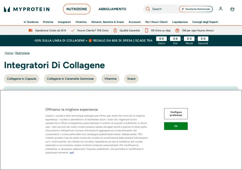 Schermata della pagina offerta di MyProtein