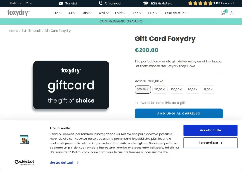 Schermata della pagina offerta di foxydry