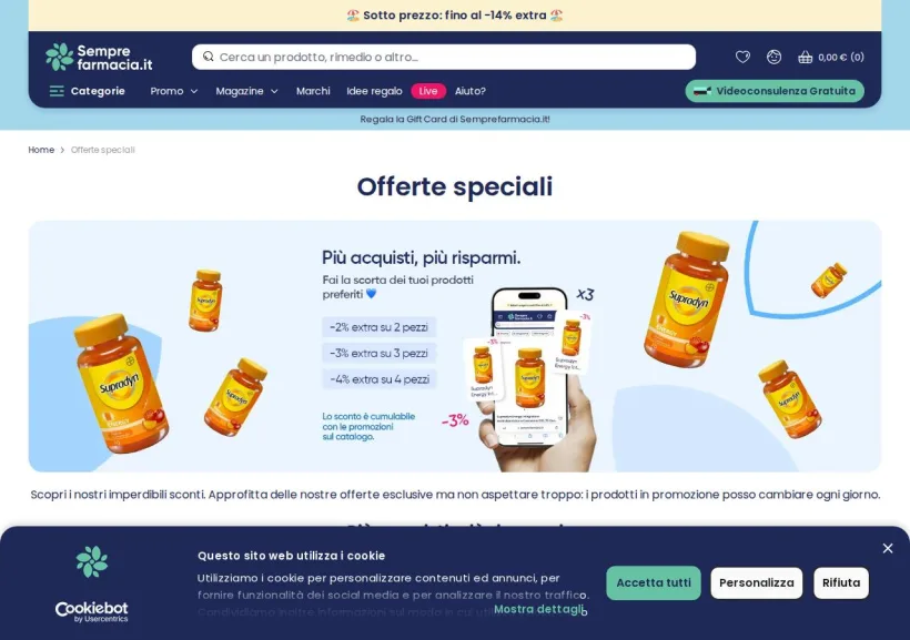 Schermata della pagina offerta di Semprefarmacia