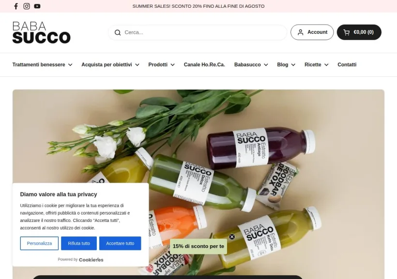 Schermata della pagina offerta di Babasucco