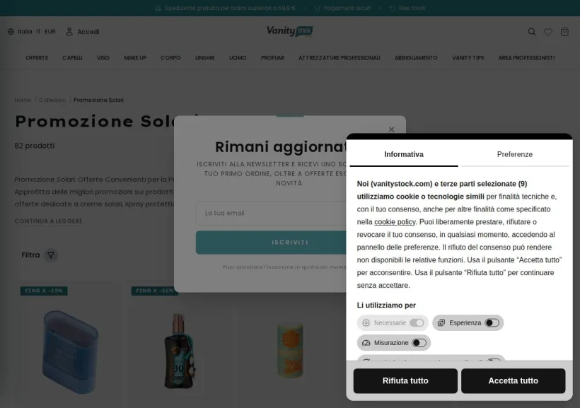 Schermata della pagina offerta di VanityStock.com