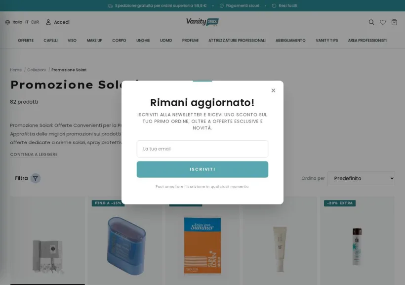 Schermata della pagina offerta di VanityStock.com