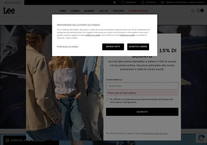 Schermata della pagina offerta di Lee