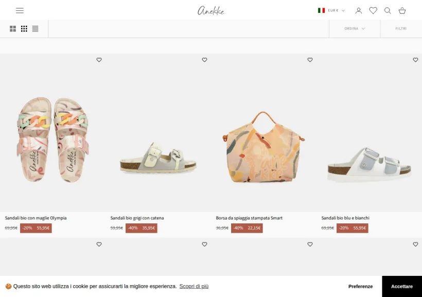 Schermata della pagina offerta di Anekke