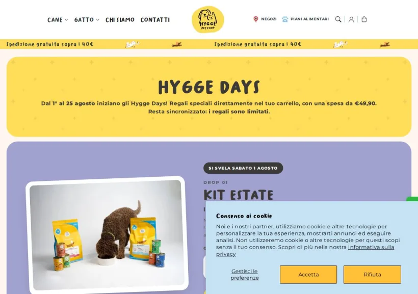 Schermata della pagina offerta di Hygge petfood