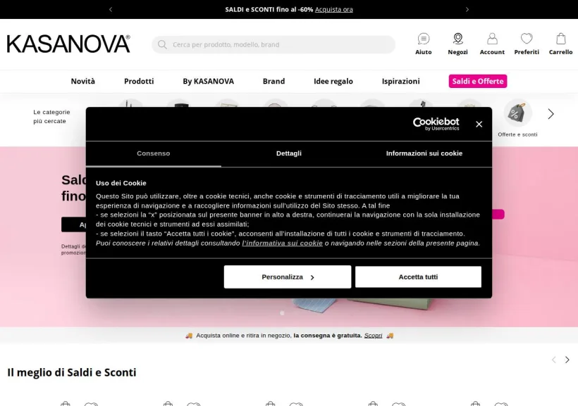 Schermata della pagina offerta di Kasanova