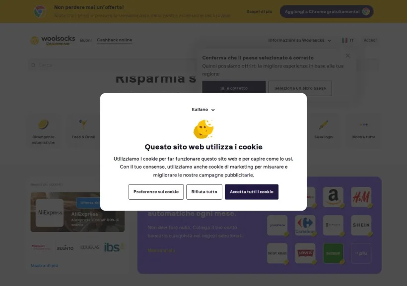 Schermata della pagina offerta di Woolsocks