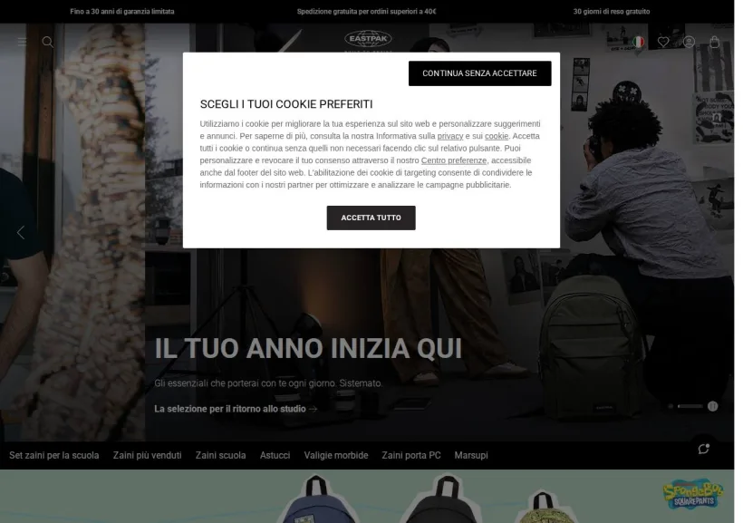 Schermata della pagina offerta di Eastpak