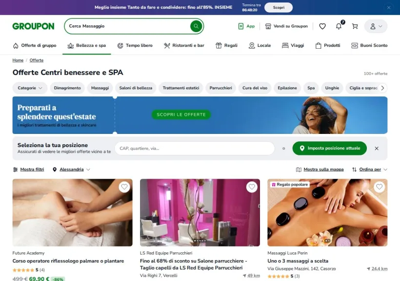 Schermata della pagina offerta di Groupon