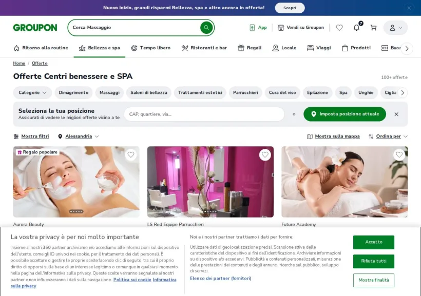 Schermata della pagina offerta di Groupon