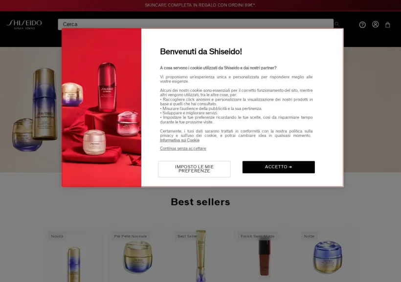 Schermata della pagina offerta di Shiseido
