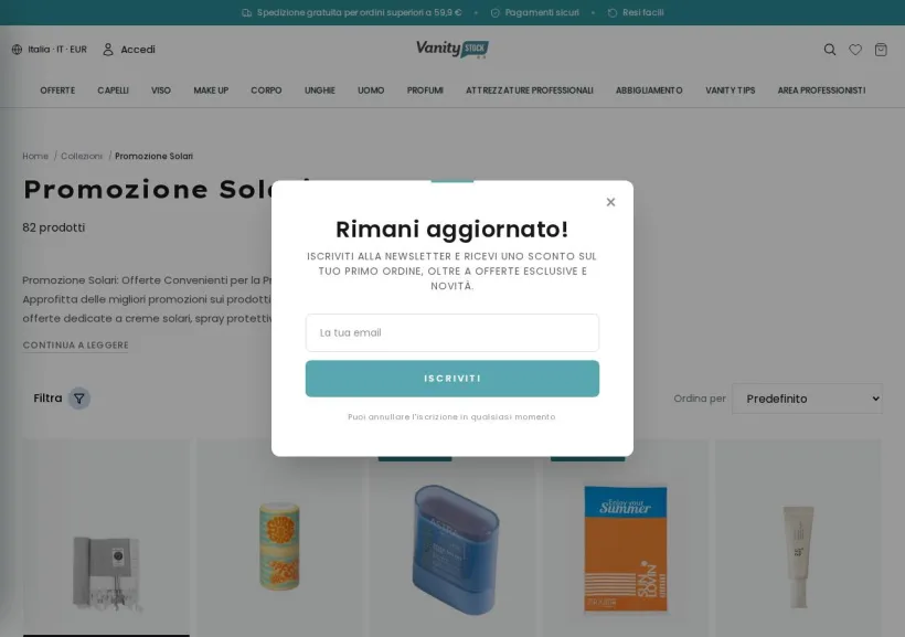Schermata della pagina offerta di VanityStock.com