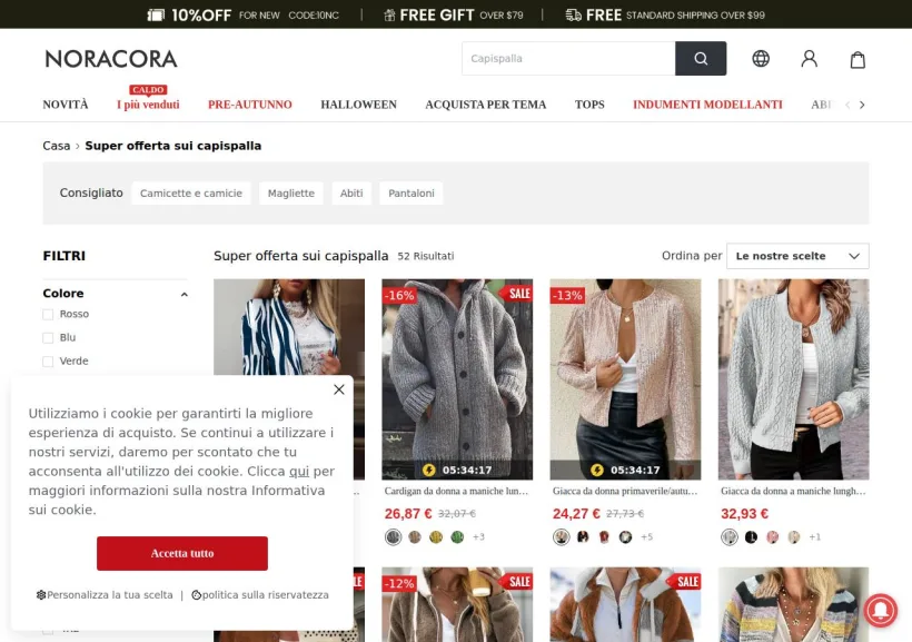 Schermata della pagina offerta di Noracora