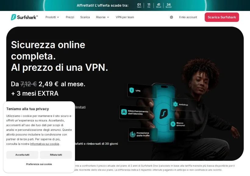 Schermata della pagina offerta di Surfshark