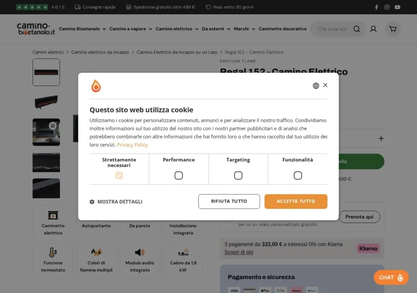 Schermata della pagina offerta di Camino-bioetanolo.it