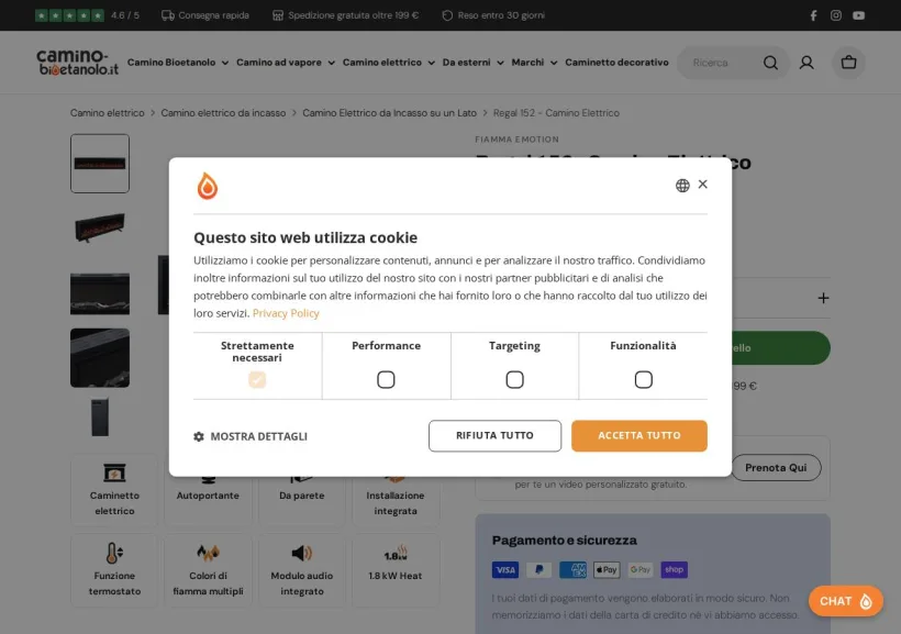 Schermata della pagina offerta di Camino-bioetanolo.it