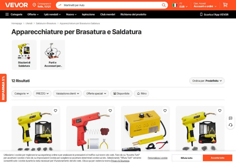 Schermata della pagina offerta di Vevor