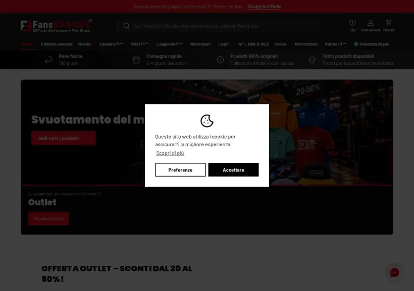 Schermata della pagina offerta di FansBRANDS