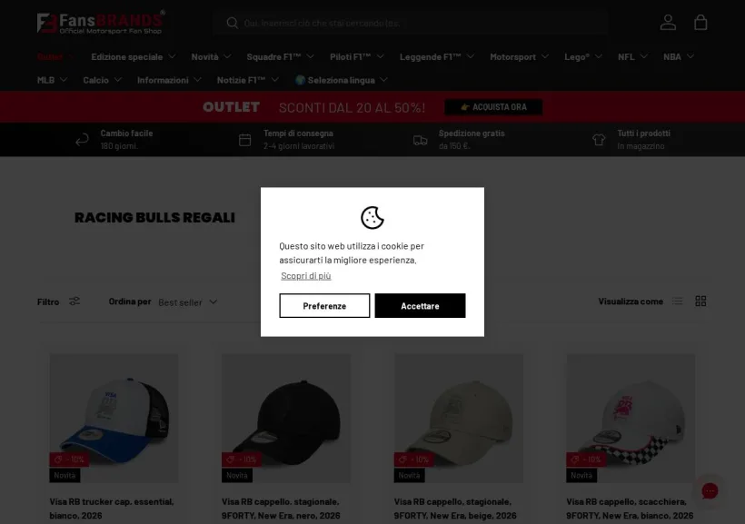 Schermata della pagina offerta di FansBRANDS