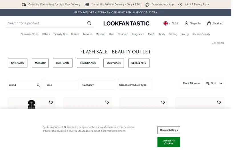 Schermata della pagina offerta di Look Fantastic