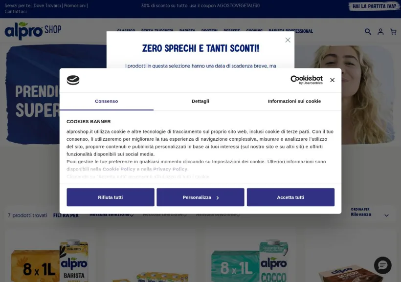 Schermata della pagina offerta di Alpro