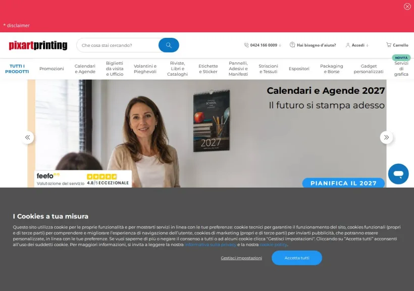 Schermata della pagina offerta di Pixartprinting