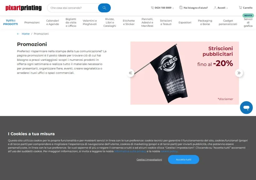 Schermata della pagina offerta di Pixartprinting