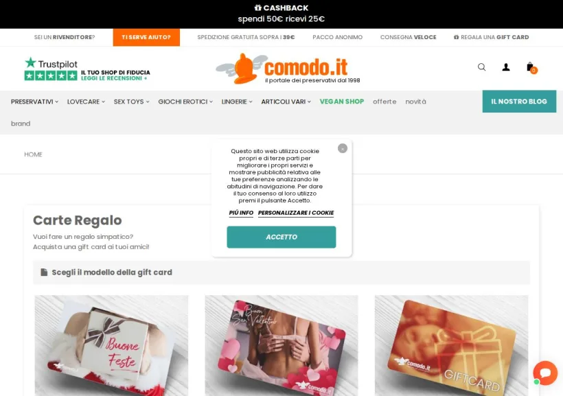 Schermata della pagina offerta di Comodo.it - Il portale dei preservativi