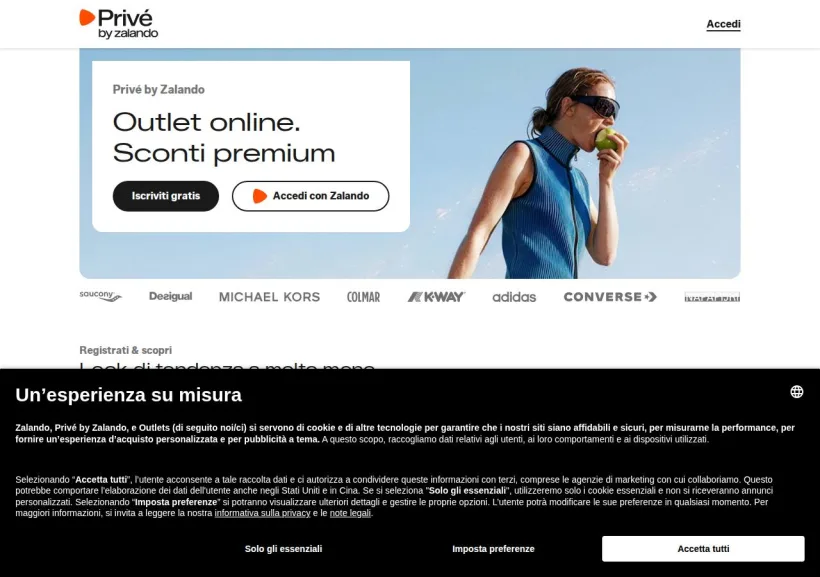 Schermata della pagina offerta di Zalando Privé