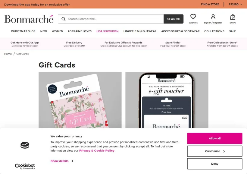 Schermata della pagina offerta di Bonmarche