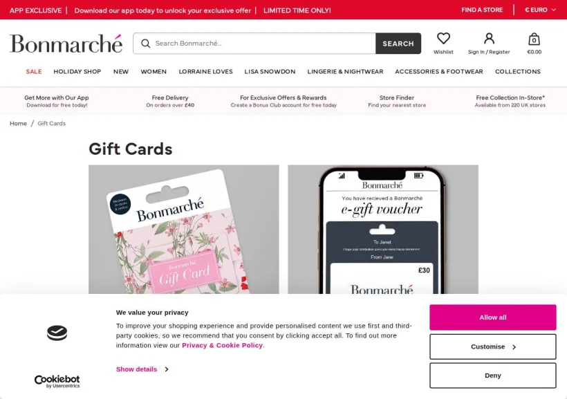 Schermata della pagina offerta di Bonmarche