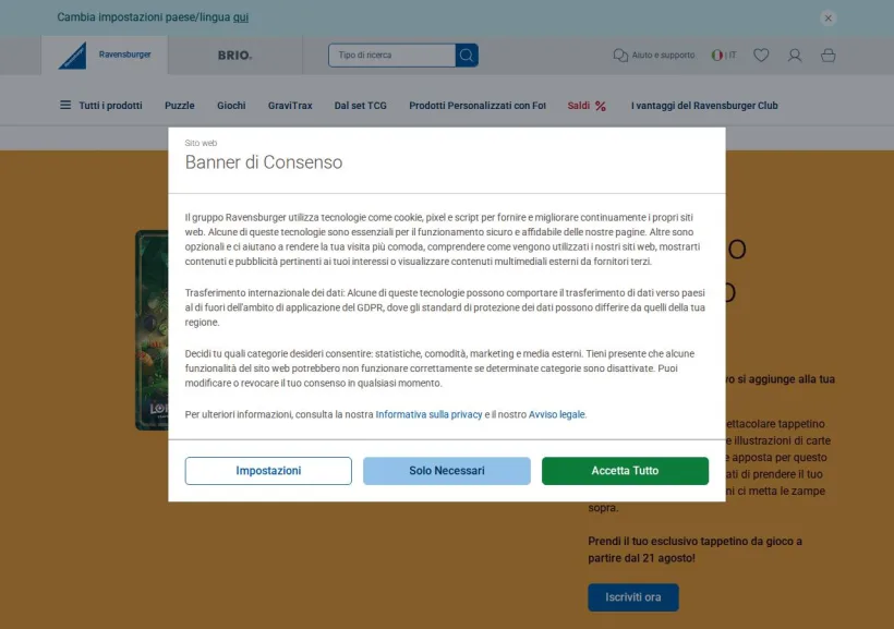Schermata della pagina offerta di Ravensburger
