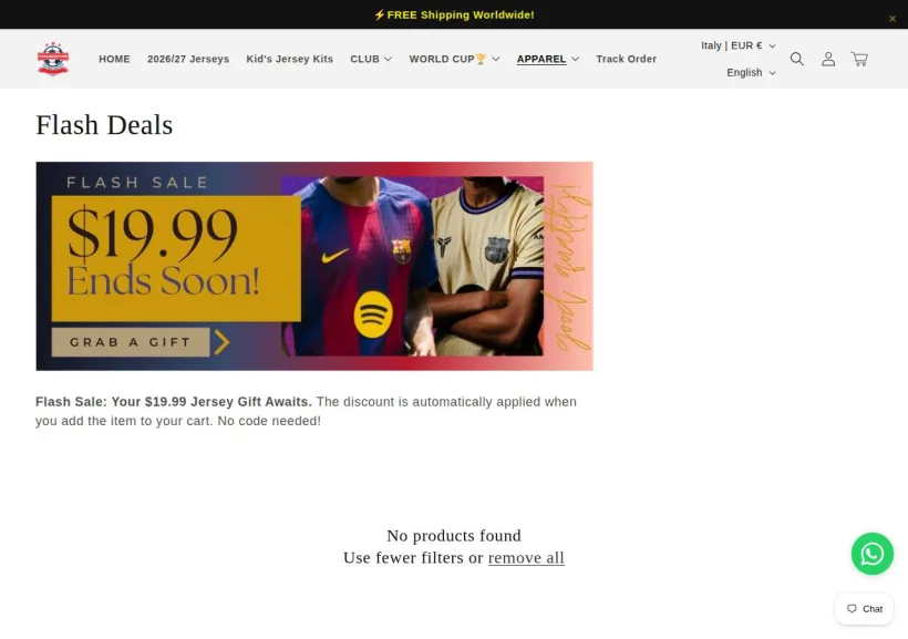 Schermata della pagina offerta di FansJerseyHub