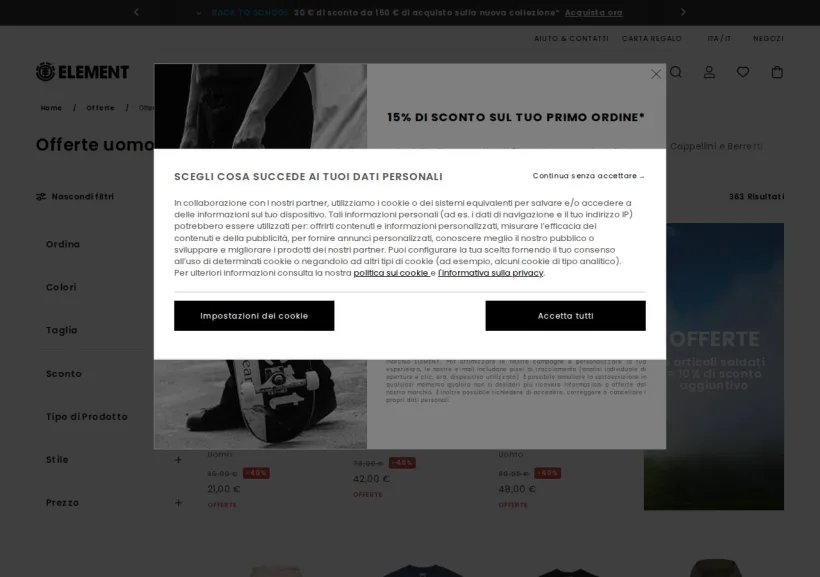 Schermata della pagina offerta di Element