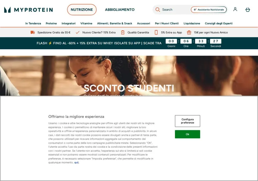 Schermata della pagina offerta di MyProtein