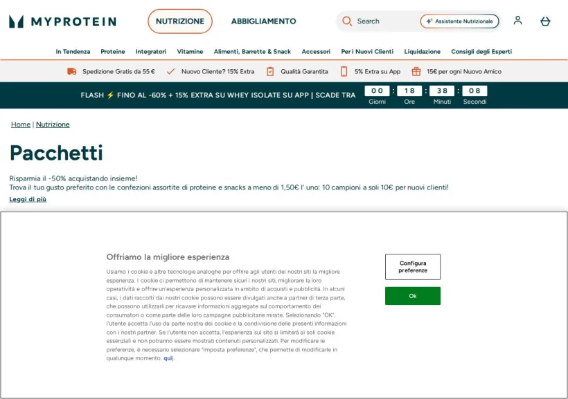 Schermata della pagina offerta di MyProtein