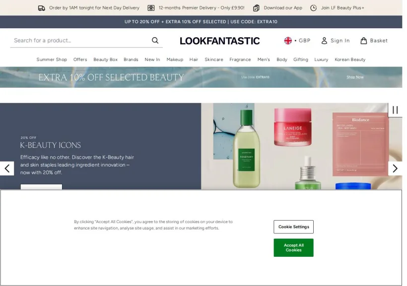 Schermata della pagina offerta di Look Fantastic