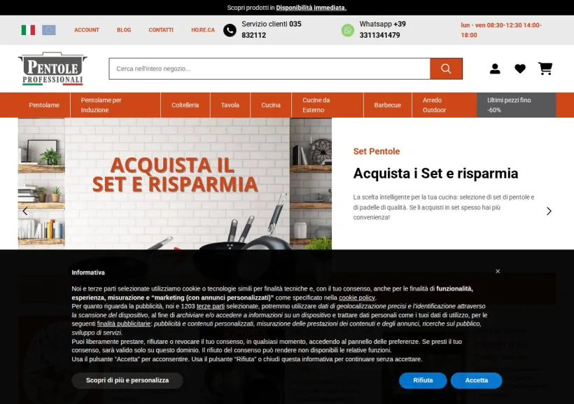Schermata della pagina offerta di Pentole Professionali