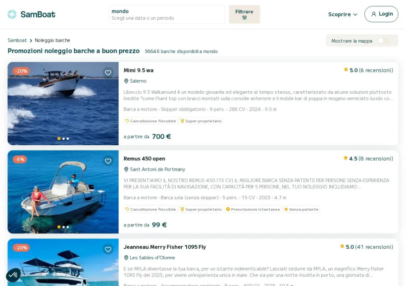 Schermata della pagina offerta di SamBoat