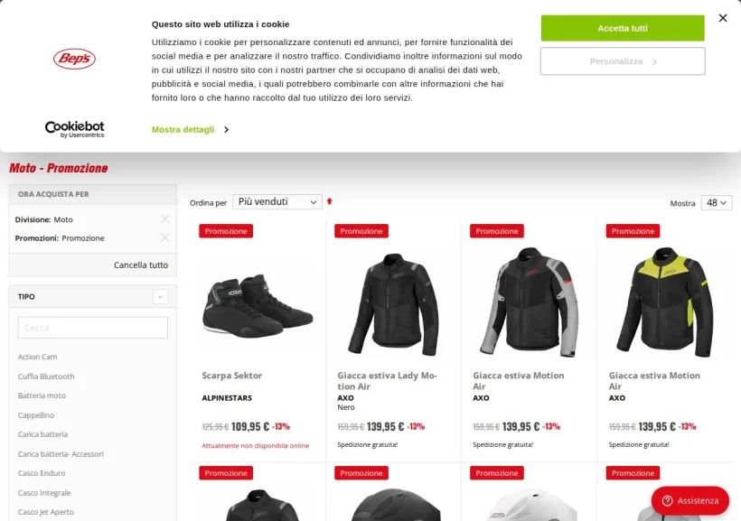 Schermata della pagina offerta di Bep's