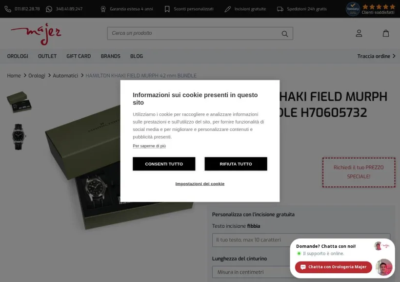 Schermata della pagina offerta di Orologeria Majer