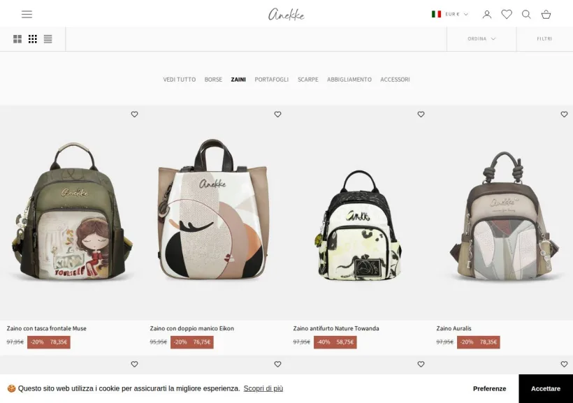 Schermata della pagina offerta di Anekke