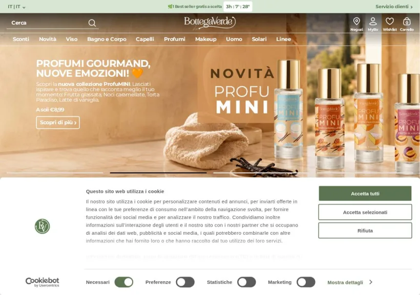 Schermata della pagina offerta di BottegaVerde