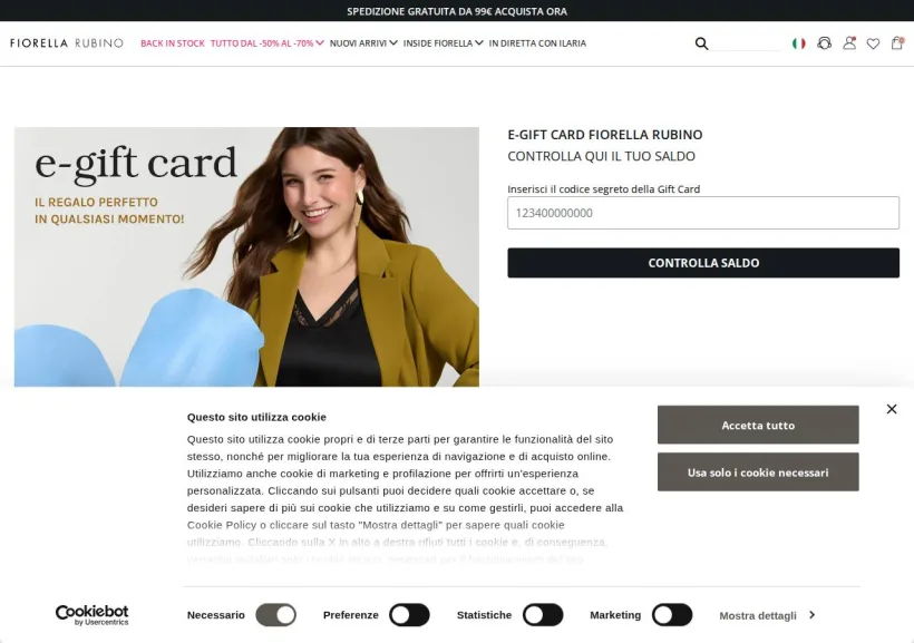 Schermata della pagina offerta di Fiorella Rubino