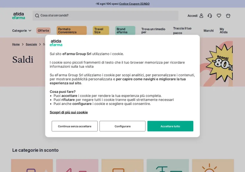 Schermata della pagina offerta di eFarma
