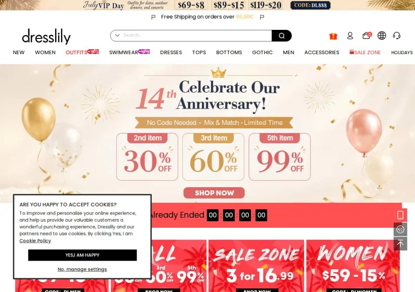 Schermata della pagina offerta di Dresslily