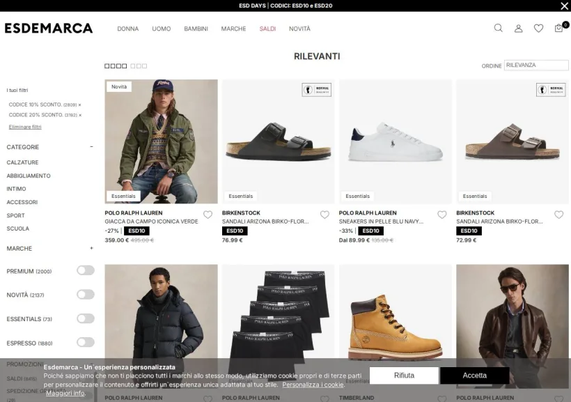 Schermata della pagina offerta di Esdemarca